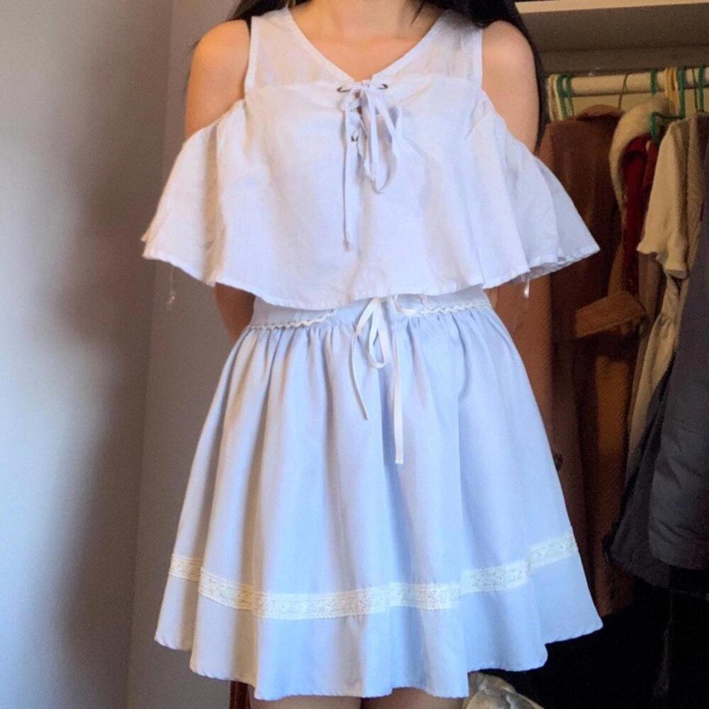 Baby Blue Ruffle Cold Shoulder Top